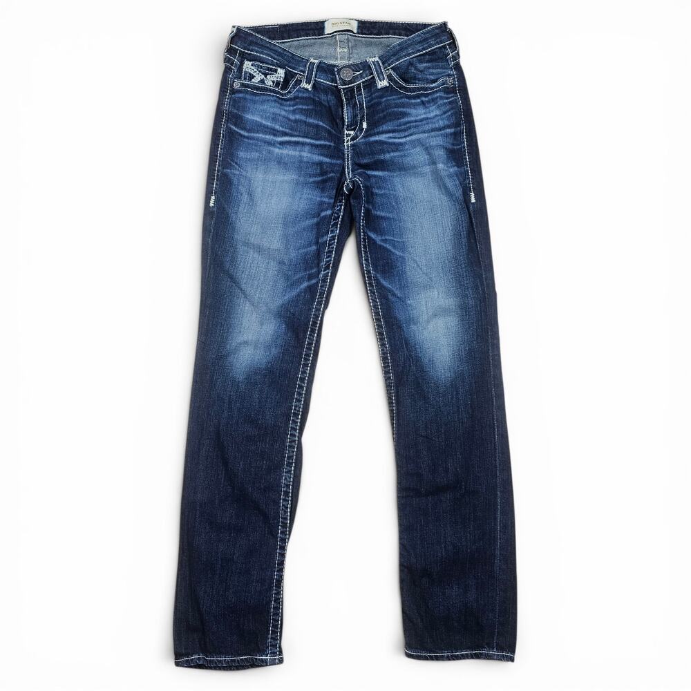 BIG STAR NINA Straight Jeans Women's 27R Distressed Dark Wash Stretch Denim